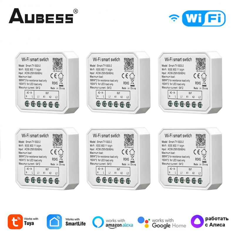 WiFi 1/2 Gang Smart Light Switch Mini DIY Module Timing Smart Life APP Remote Control Works With Tuya Alexa Alice Google Home smart switch smart light switch