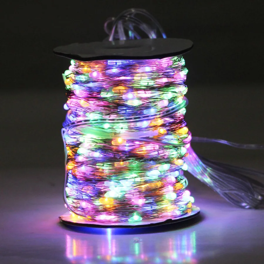 Guirnalda de luces LED de 50 m y 100 m con alambre plateado para decoración de exteriores, fiestas de Navidad, Año Nuevo, calles, casas y árboles
