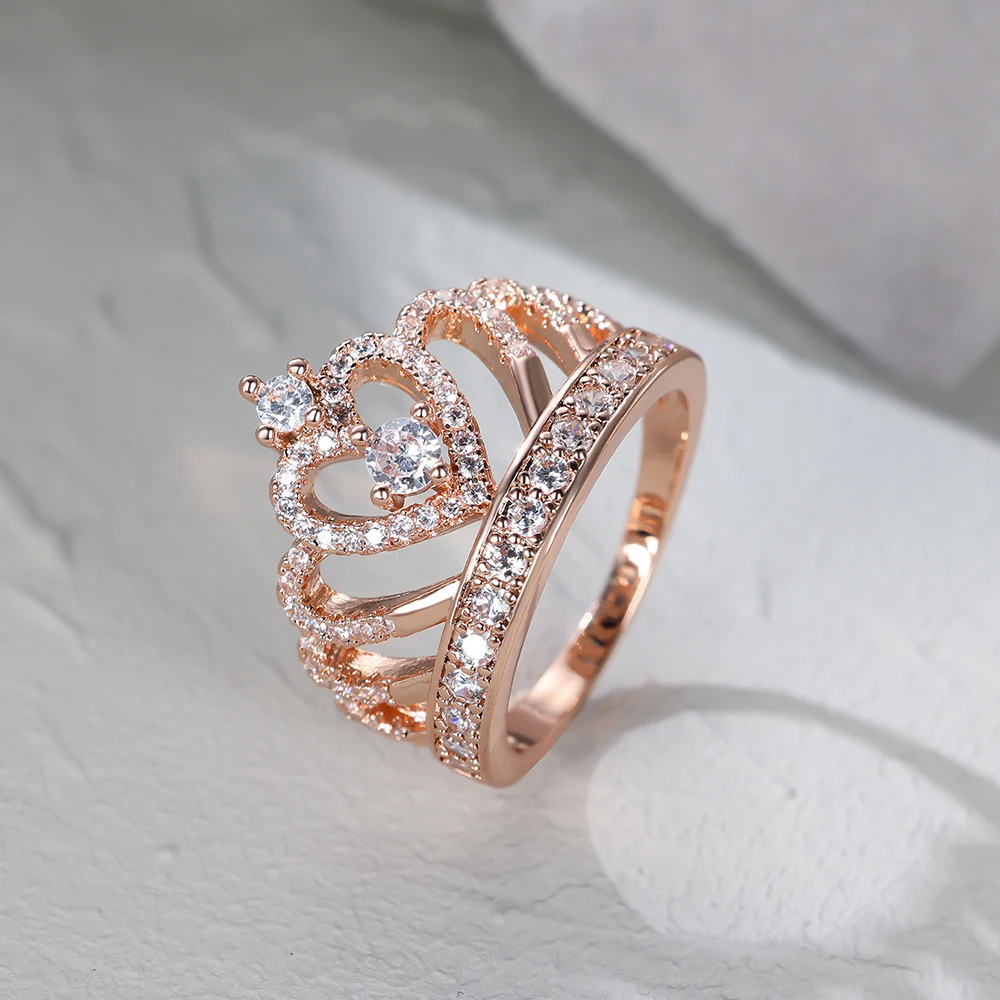 Classic Heart Crown Rings For Women Rose Gold Silver Color Inlay White Zircon Promise Engagement Wedding Bands Mothers Day Gifts wedding rings,finger rings,fashion rings,engagement rings,zircon rings,fashion ring,crystal rings,metal rings,stone rings,gold rings
