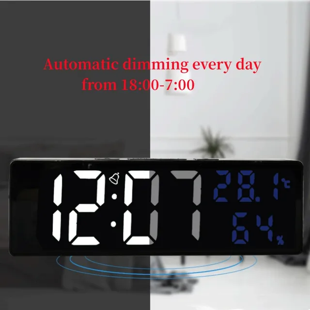 9 Inch Large Digital Wall Clock Temperature and Humidity Display Night Mode Table Alarm Clock 12/24H Electronic LED Clock 5