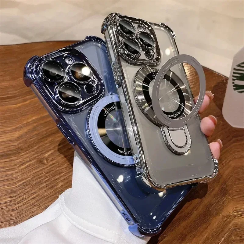 Luxury Plating Clear Magnetic Stand Shockproof Phone Case
