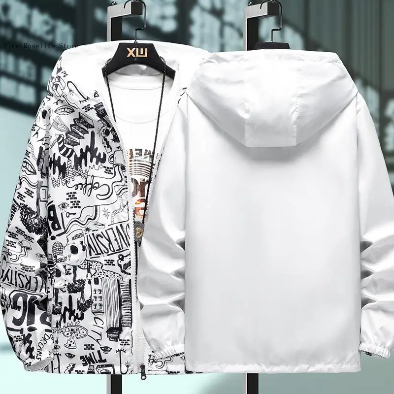 Windbreakers Clothing M-5Xl Strewear Graffiti Printed Reversible Thin Hooded Jacket Men 5