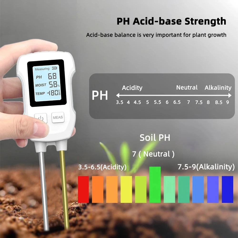 Cyfrowy Tester gleby LCD PH/wilgotność/Temp 3.0-9 pH metr żaroodporny metalowy czujnik Monitor wilgotności do ogrodnictwa roślin kwiatowych