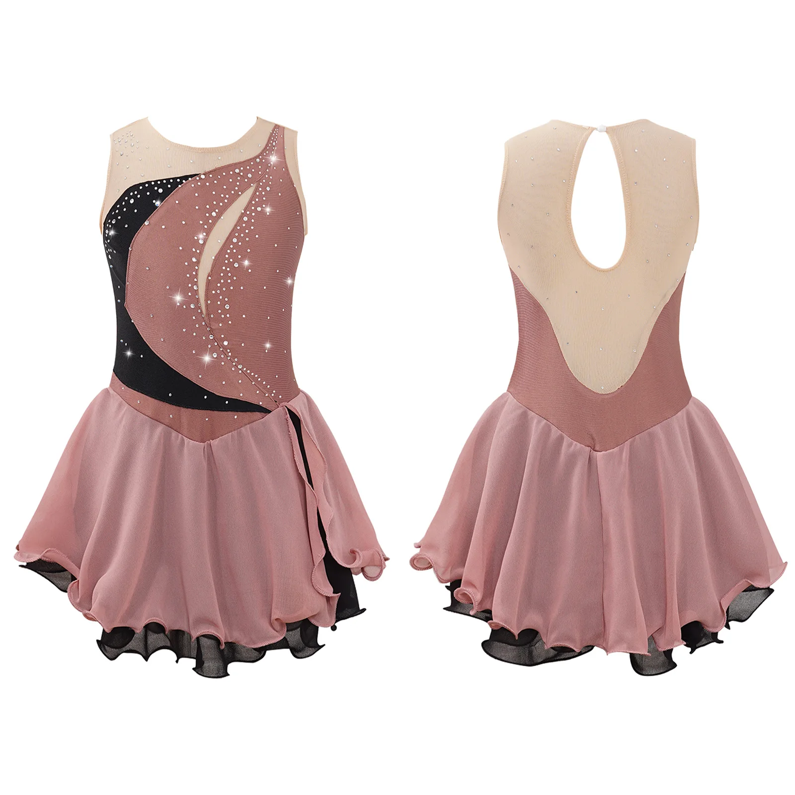 thumbnail image 1 of Vestido de baile lírico de Ballet para niñas, vestido de baile artístico con diamantes de imitación brillantes, disfraz de Leotardos de gimnasia rítmica con volantes, 1 of 5