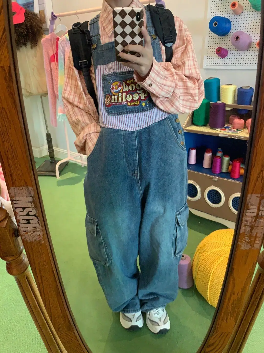 Braces Trousers Fun Letter Embroidery Design Denim Strap Pants For Women Summer American Retro Loose Wide Leg Braces Trousers