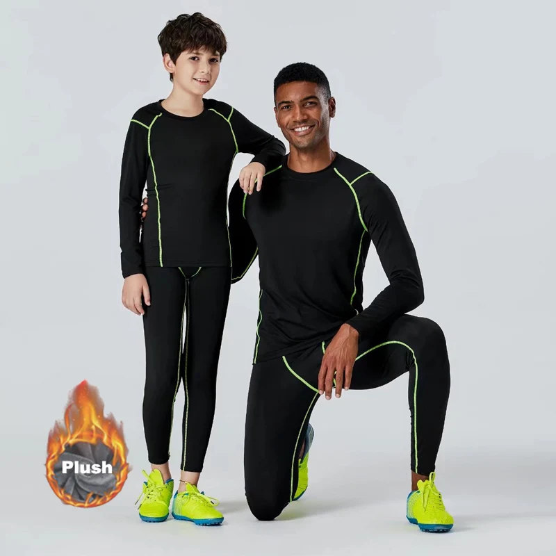 Men Boys Thermal Underwear Warm First Layer Sports Compression Fleece Rashgard Quick Dry Plush Skin Kids Long Johns Jogging Suit 6