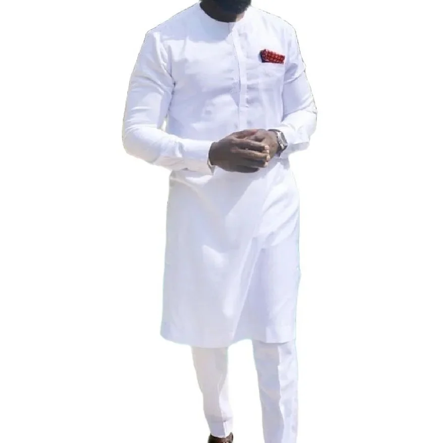 Nigerian Shirts With trousers Solid White Pant Sets Senator Style Male Groom Suits Custom Party Outfits African Clothes