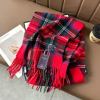 Осенне-зимний классический элитный шарф в клетку с принтом для пар, теплый шарф с текстурой австралийской искусственной шерсти — изображение 6