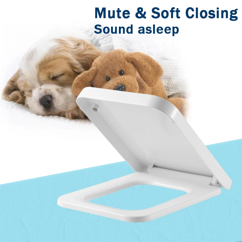 Square Toilet Seat and Cover Soft Close White Rectangular Loo Lid Quick Release Heavy Duty Easy To Clean Bathroom Lid
