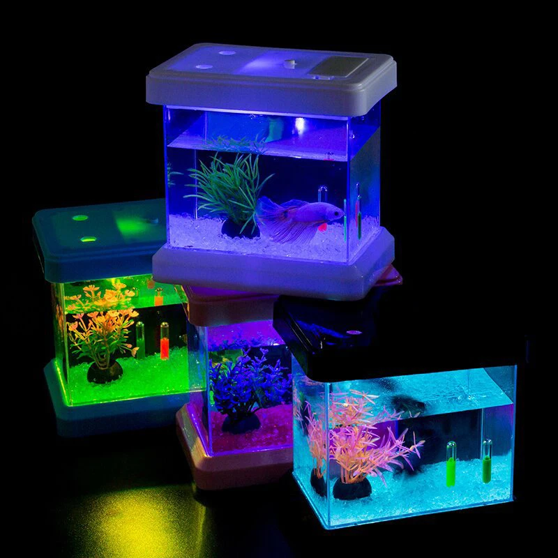 Creative Colorful Color Changing Light Bucket Plastic Fish Tank Removable Desktop Viewing Landscaping Box Mini DIY Aquarium
