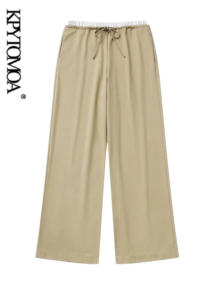 

Модные женские прямые брюки KPYTOMOA с боковыми карманами, винтажные женские брюки с высокой эластичной талией и завязками