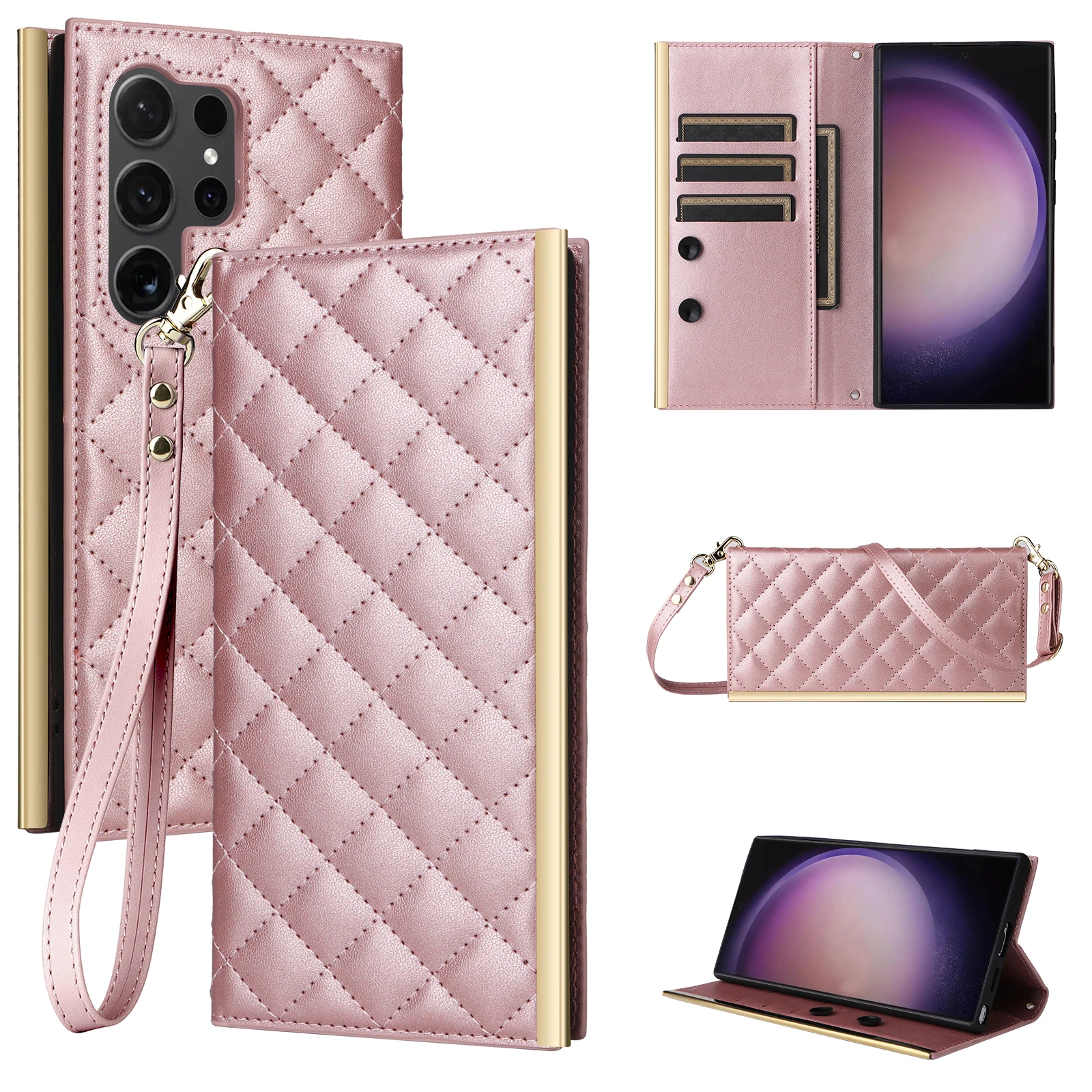 Crossbody Leather Wallet Case with Zipper and Strap