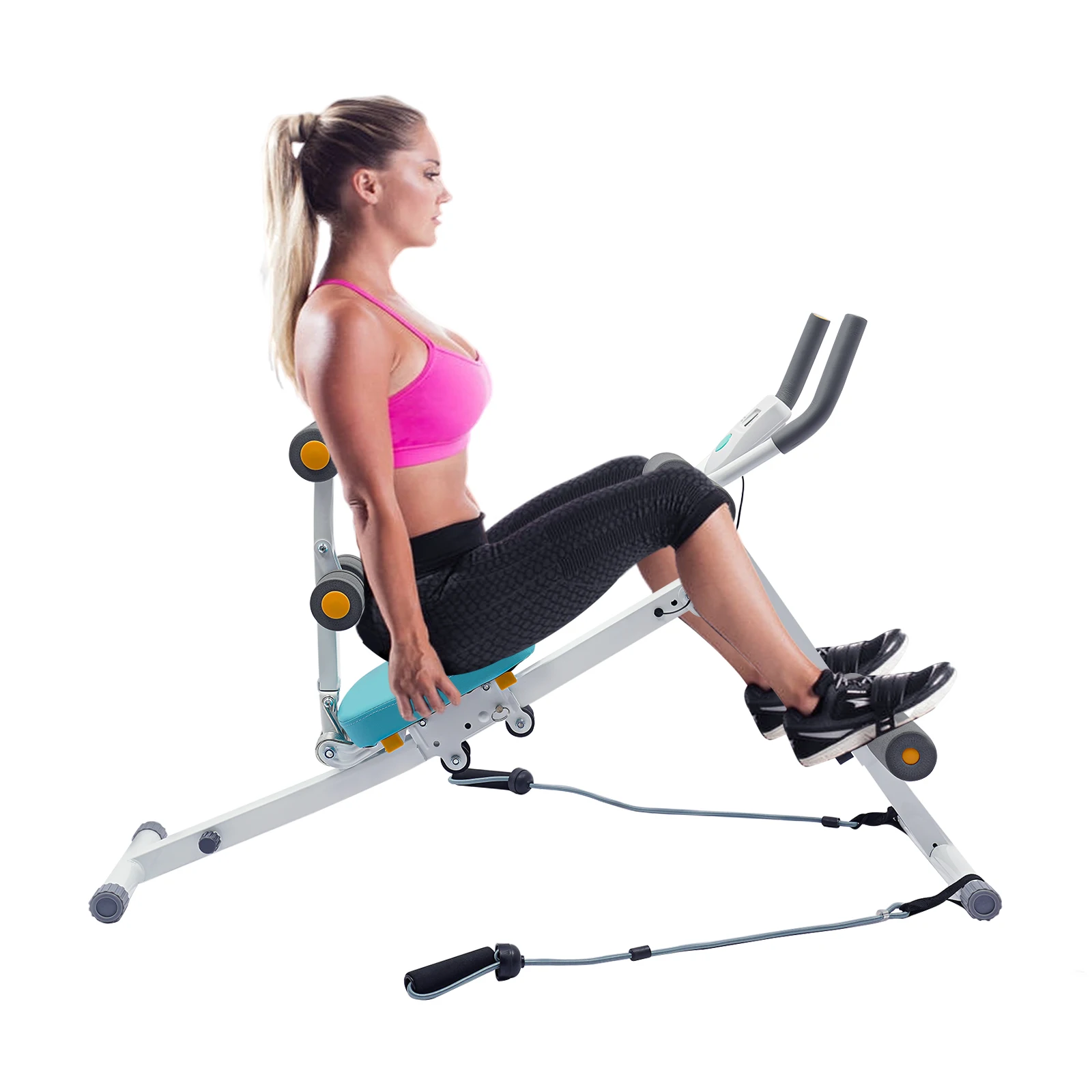 Abs Cruncher Workout Equipment for Home Gym Whole Body Waist Traine Core Abs Exercise Machine with Resistance Bands&LCD Display
