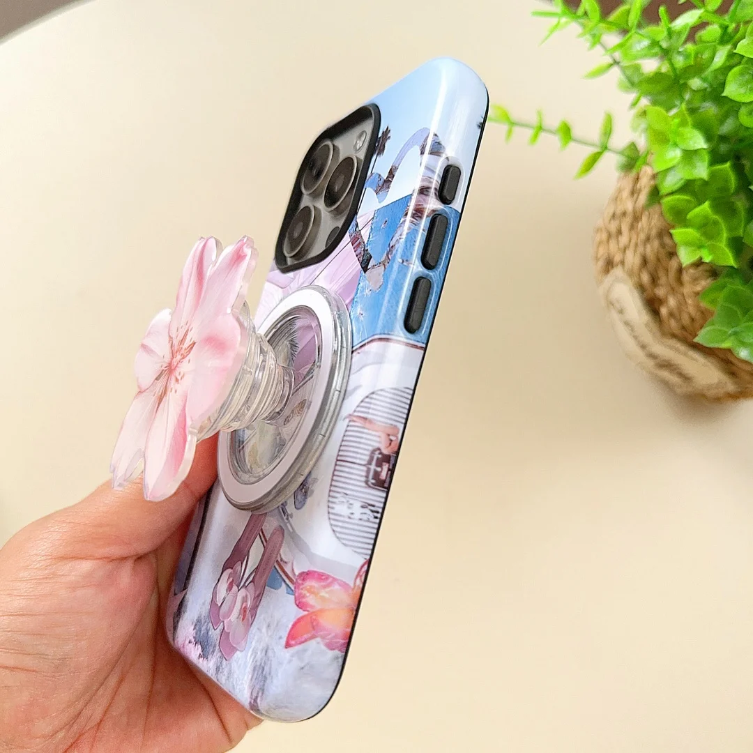 Flower Magnetic Attraction Phone Holder Case - Shockproof Back Cover