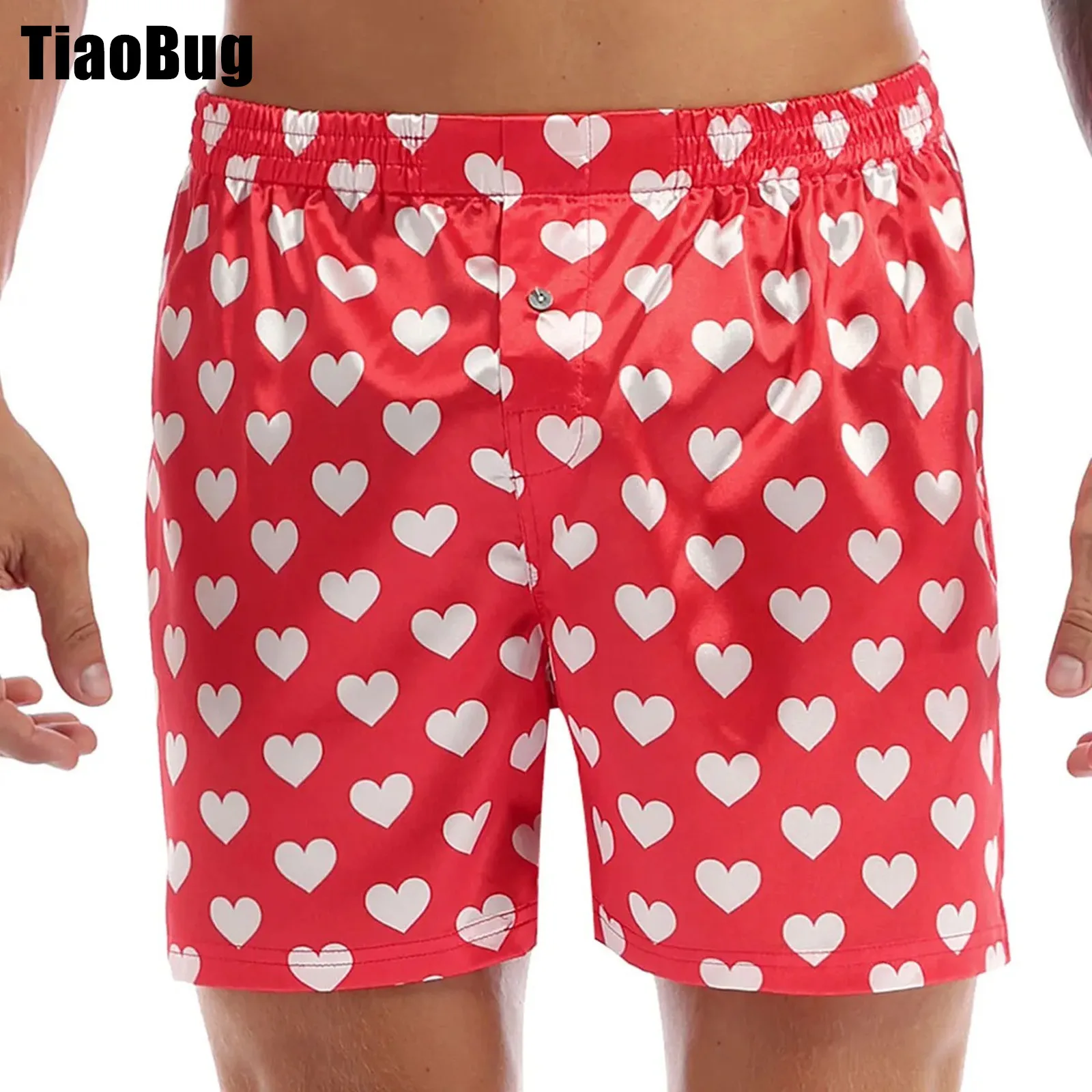 Mens Cute Love Heart Print Classic Soft Boxer Shorts Lightweight Loose Sports Lounge Short Pants men print ice silk long leg shorts convex pouch underwear briefs boxer underpants boys sports gym smooth шорты мужские