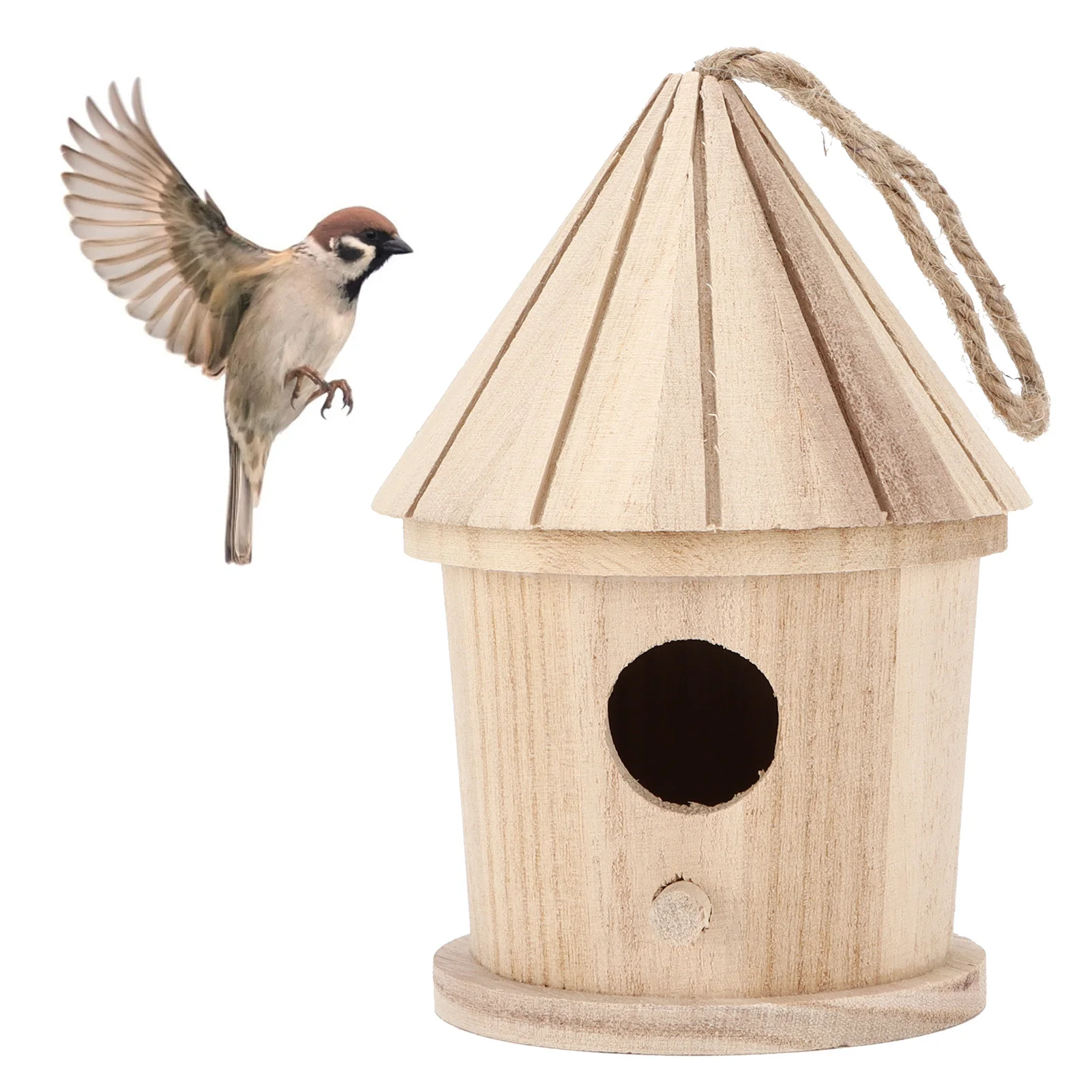 Bird House Wooden DIY Natural Round Shaped Hanging Nest For Outdoor Garden
