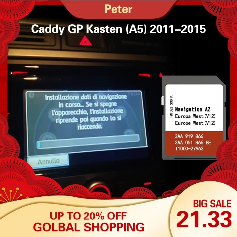 Commbine Per Caddy Gp Kasten (A5) 2011-2015 Rns 315 West Europe Map Navigation Sd Card