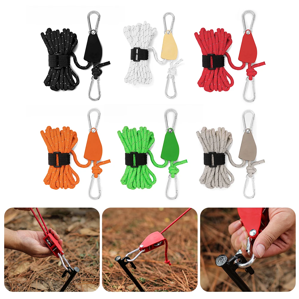 4mm 4m Rope Stopper Tightener with Carabiner Nylon Tent Wind Rope Fixed Buckle Adjustable Awning Wind Rope Tensioner for Camping