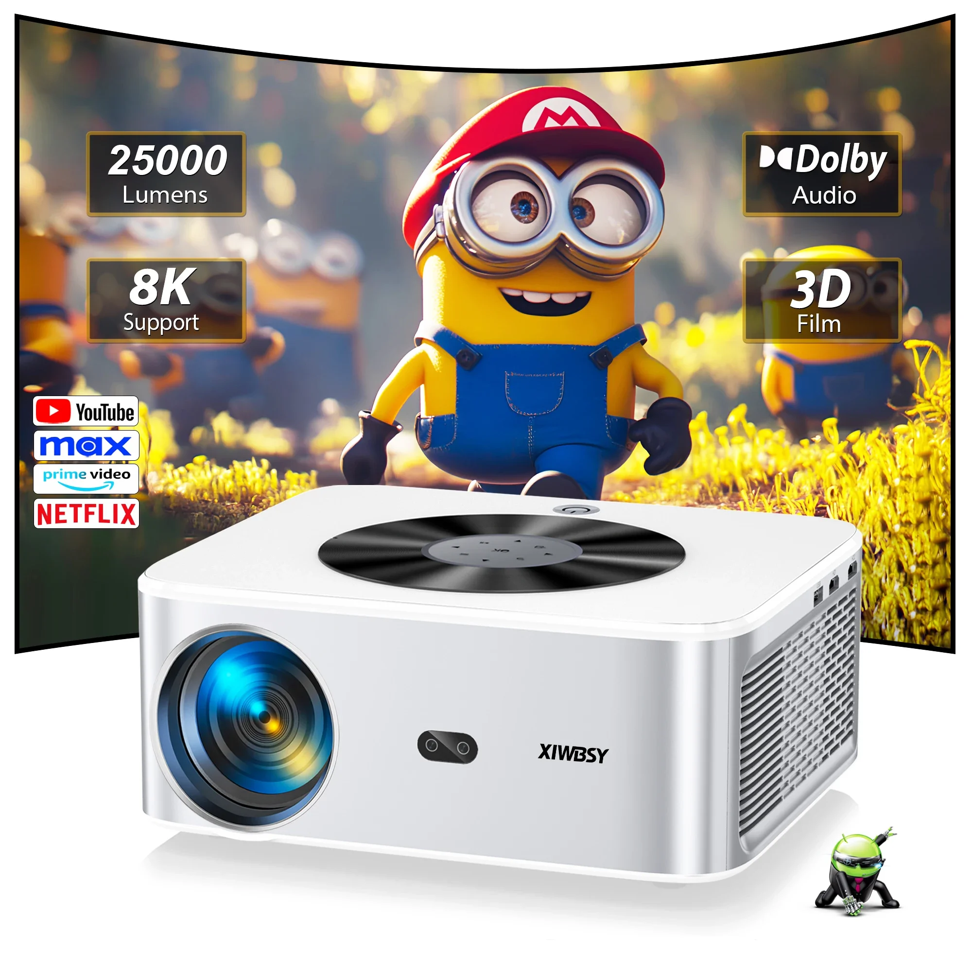 XIWBSY Android 4k プロジェクター 25000 ルーメン WiFi6 オート