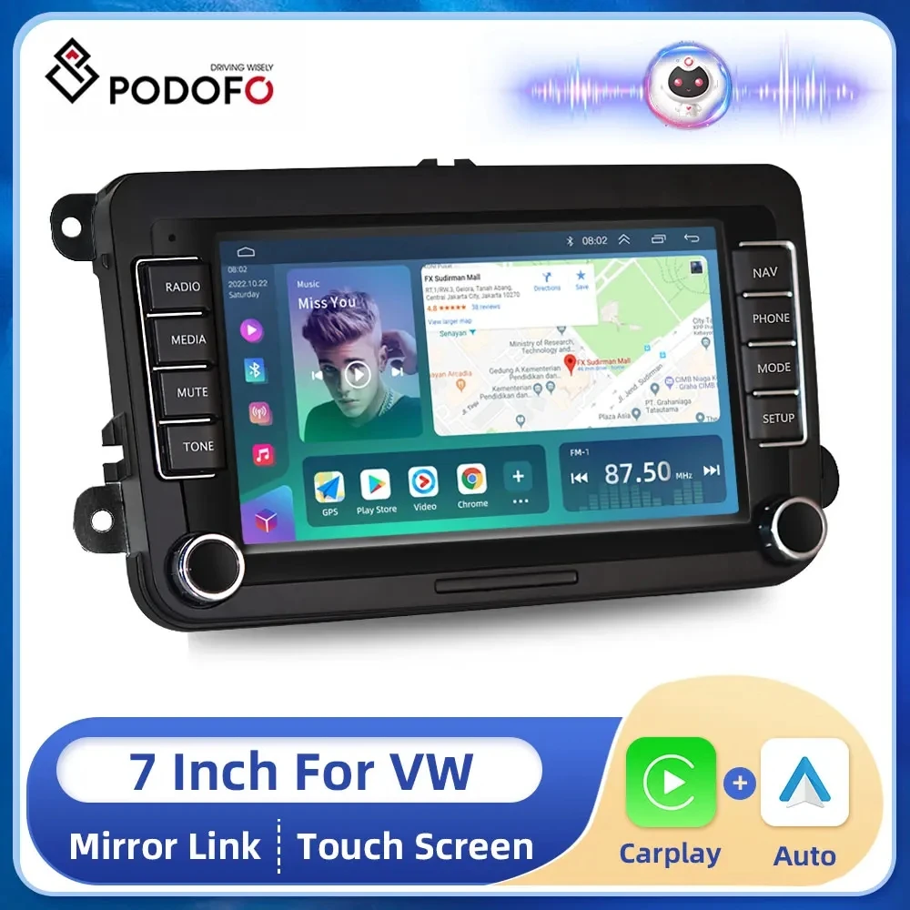 

Автомагнитола Podofo, мультимедийный плеер на Android, с GPS, для Volkswagen Passat B7 B6, Golf Touran Polo, Tiguan, Jetta, типоразмер 2 din