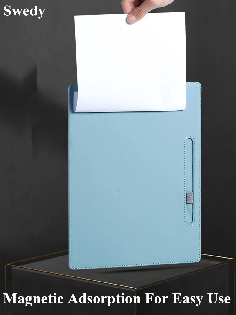 A4 PU Leather Document Holder Clipboard Meeting Report Magnetic Drawing Writing Pad Menu Paper Clip Board