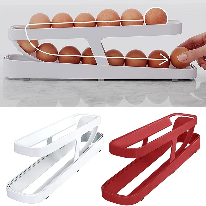 

New Fridge Egg Dispenser Egg Holder for Refrigerator 2 Tier Rolling Egg Dispenser Plastic Egg Organizer Kitchen Accessories