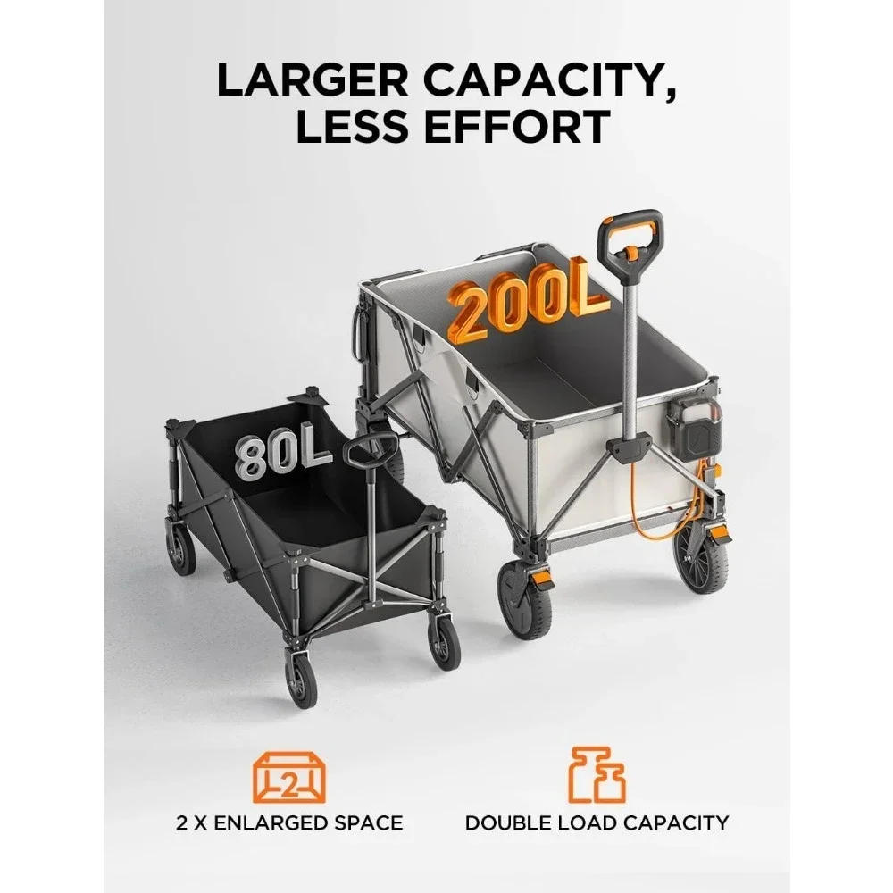 Camping Trolley Cart Pure Electric Drive Collapsible Wagon for Camping Garden Carts Grey 2 U-Battery Shopping Hand Supplies Home