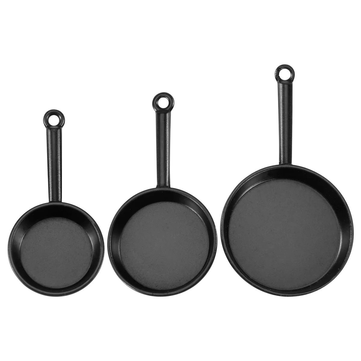 1/12 Scale 3pcs Dollhouse Miniature Metal Frying Pans Cooking Pot Cookware Kitchen Accessory Black 3