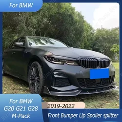 For BMW 3 Series G20 G21 G28 M Pack Sedan/Touring Glossy Black Front Bumper Lip Spoiler Splitter Diffuser Cover Canards tuning