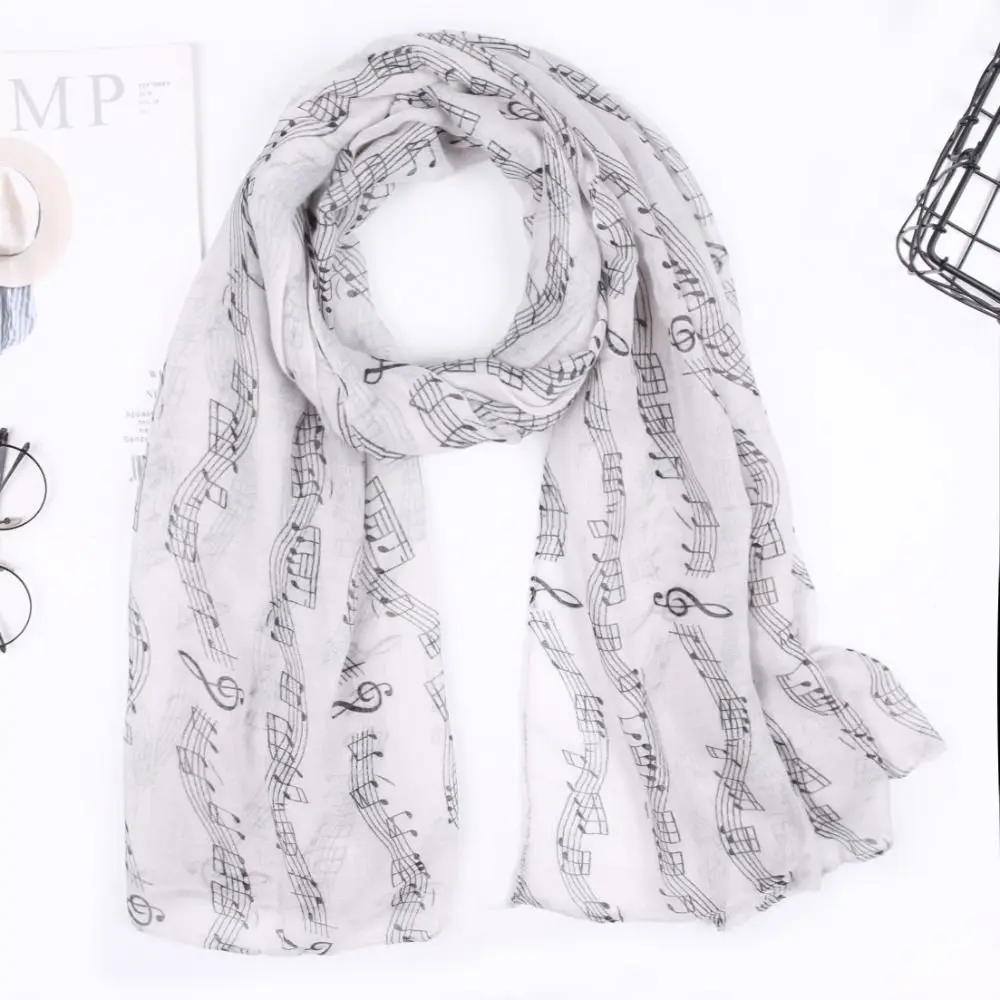 Colorful Musical Note Print Scarf Cotton Voile Smooth Musical Note Floral Shawl 180*80cm Breathable Musical Note Floral Wrap 2