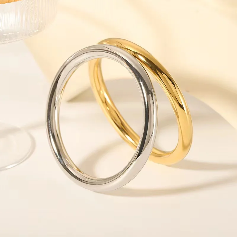 Simplicity 8mm Chunky Stainless Steel Hollow Round Smooth Bracelets Bangles for Women 18K Gold Plated Waterproof Thick Jewelry 2