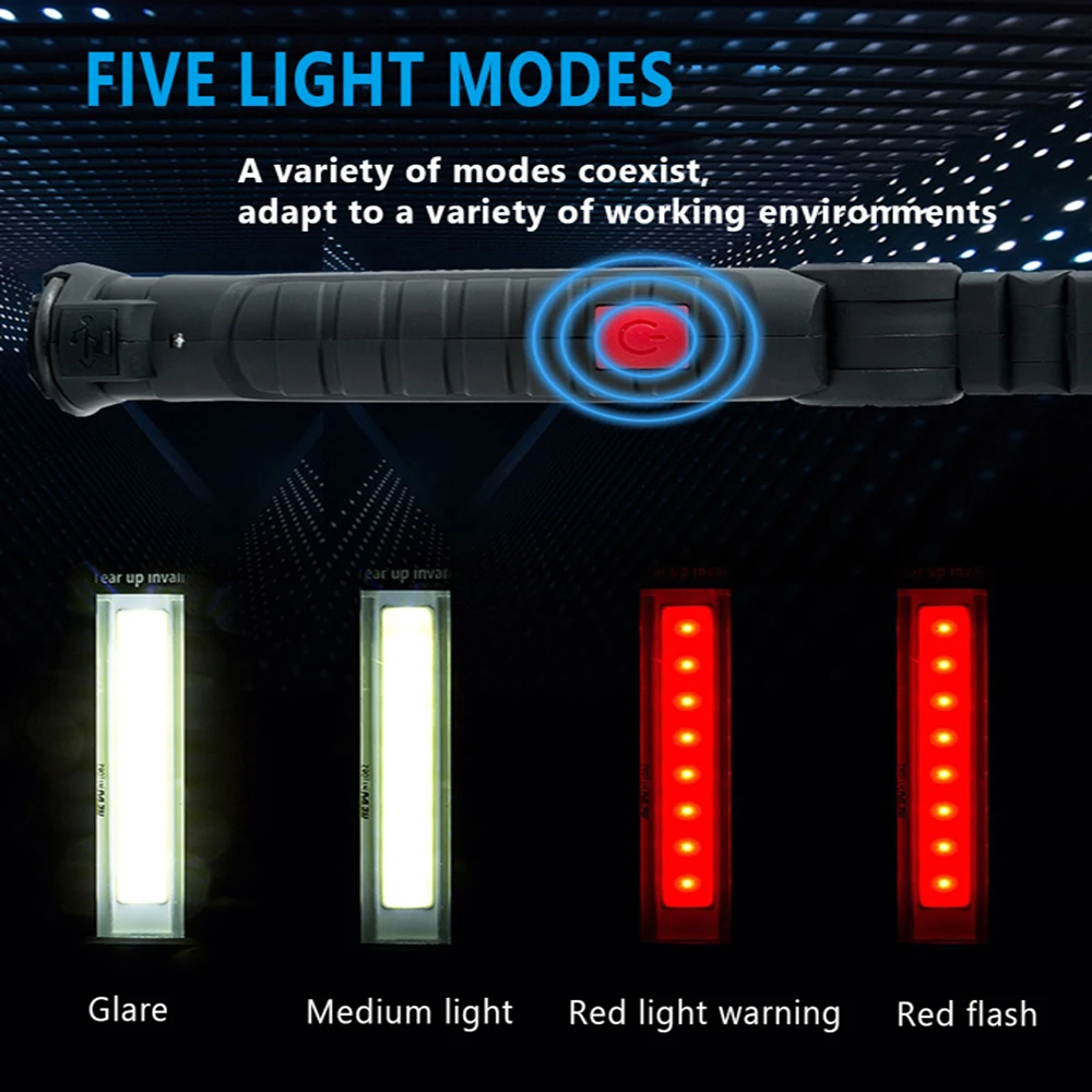USB Flashlight Rechargeable Torch Tool Gifts Men LED Work Light Magnetic Base 5 Modes Home Outdoor Camping led flashlight