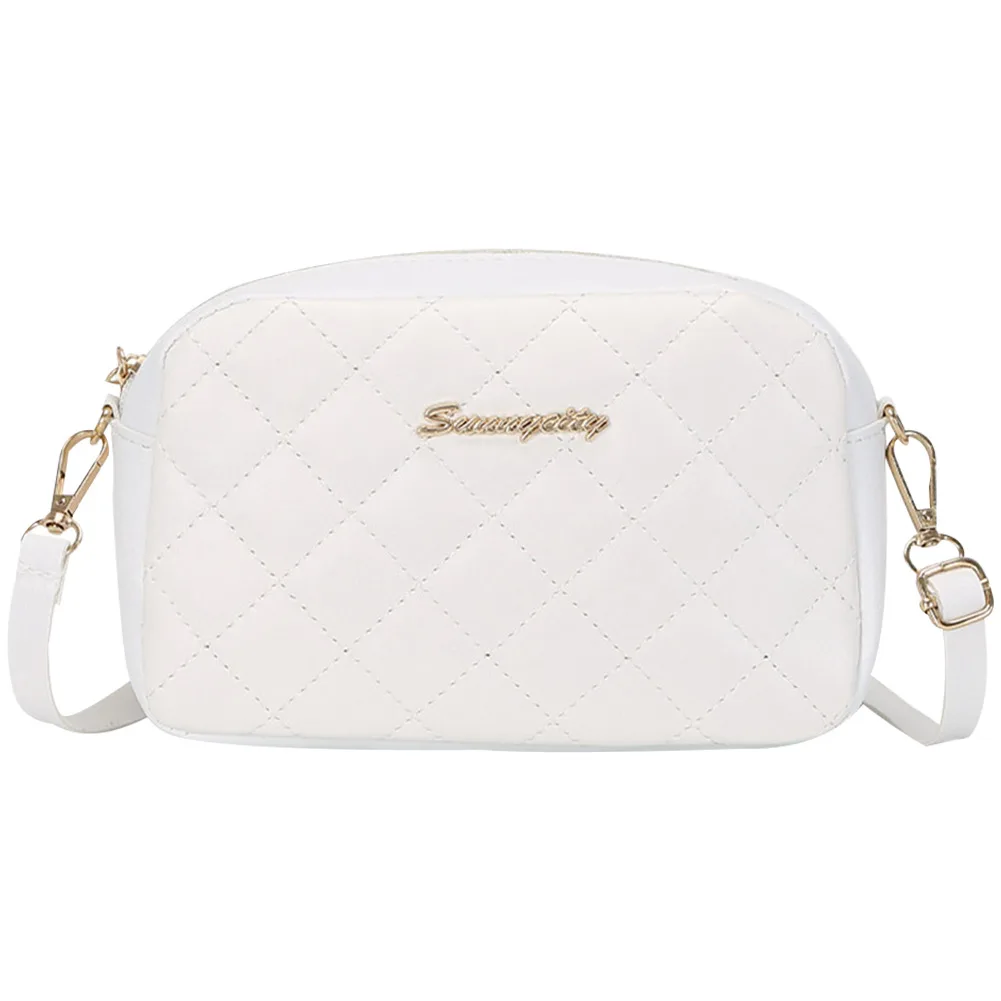 Embroidered Female Messenger Bag PU Lattice Shoulder Crossbody Bag Solid Color Shopping Daily Purse Ladies Handbags