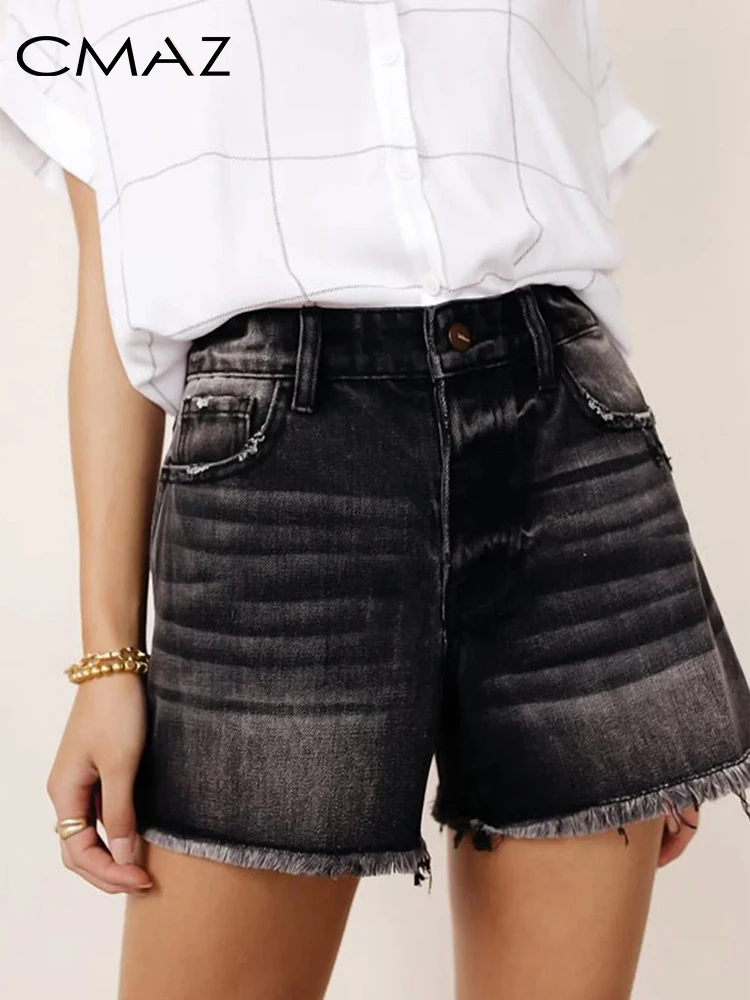 

Женские джинсовые шорты с высокой талией и кисточками, из хлопка