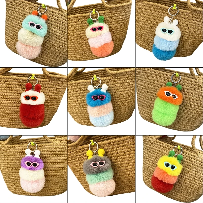

Rabbit Fur Caterpillars Keychain Animal Toy with Cute Posture Animals Lovely Toy
