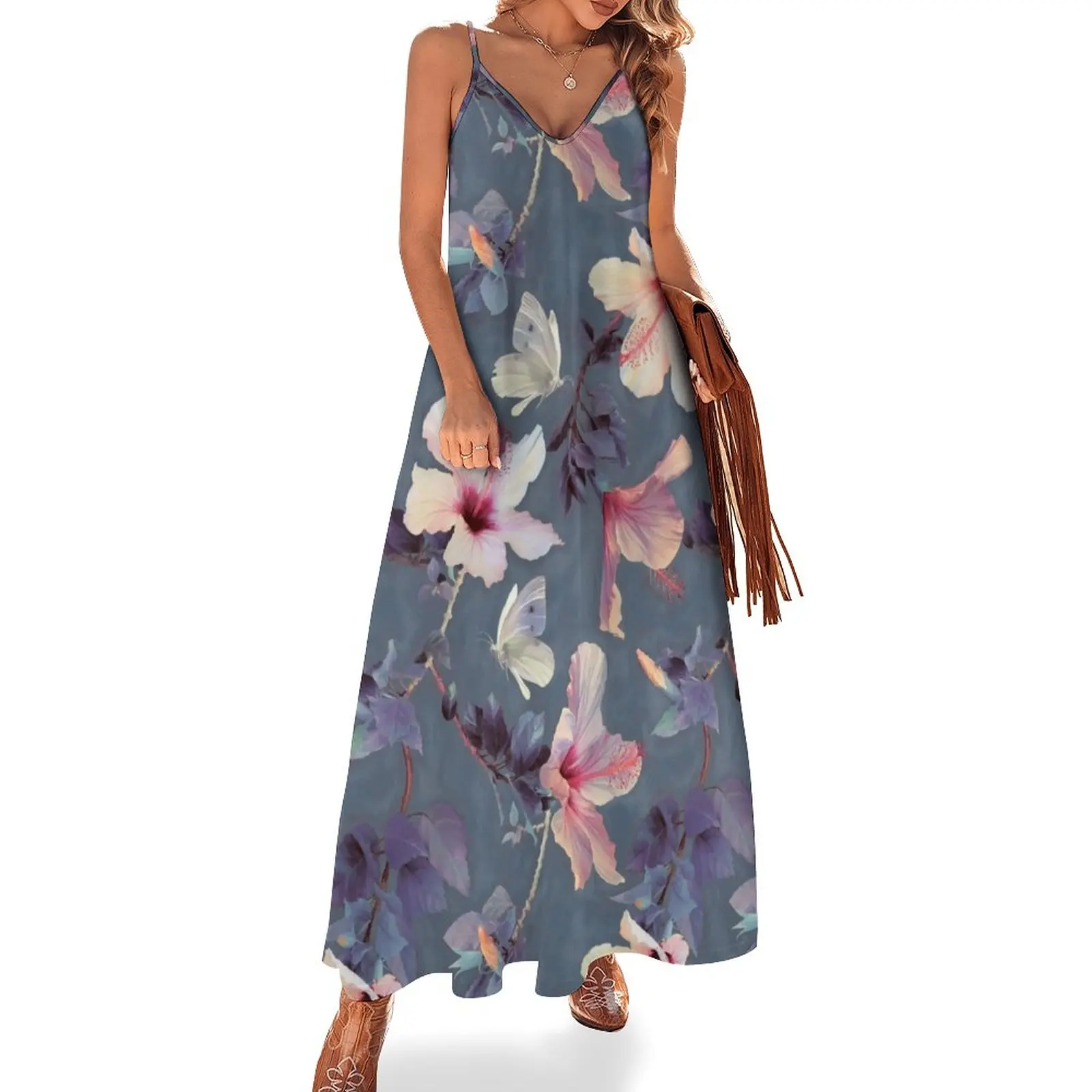 

Butterflies and Hibiscus Flowers - a painted pattern Sleeveless Dress prom clothes women's elegant loose dresses