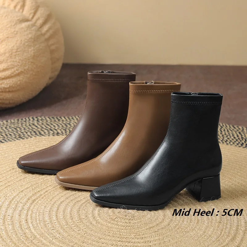 

6618-1 Thick Heel Fashion Versatile Short Boots for Women 2023 Square Head 5CM High Heel High Fashion Boots