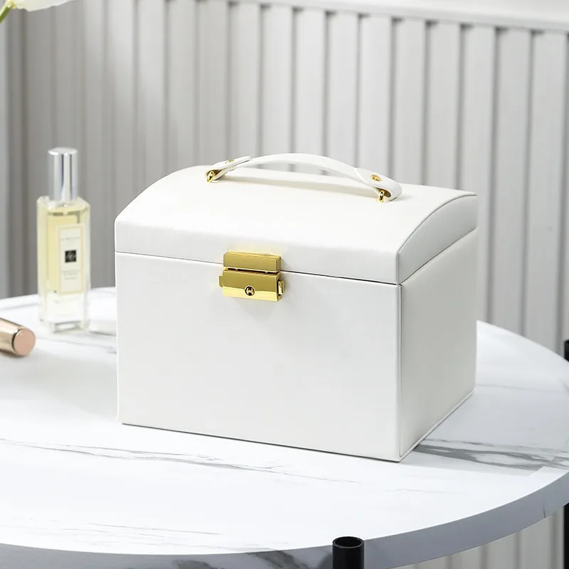 Jewelry Storage Box Large Capacity Portable Lock with Mirror Jewelry Storage Earrings Necklace Ring Jewelry Display