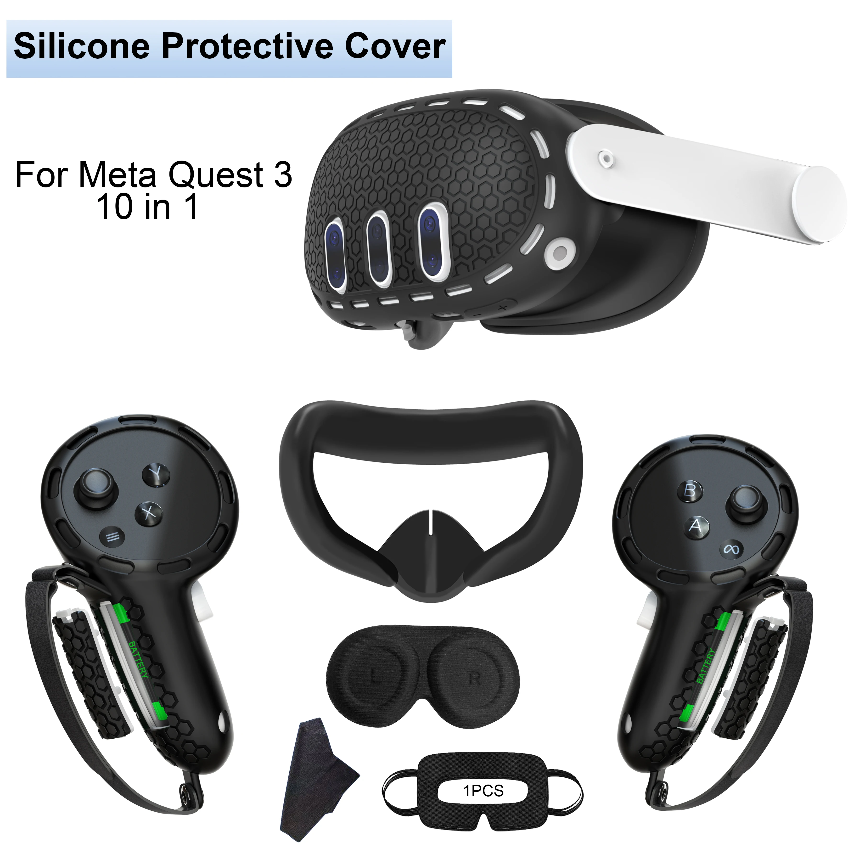 10-in-1 Soft Silicone Controller Case with Battery Protector for VR Headset Accessories