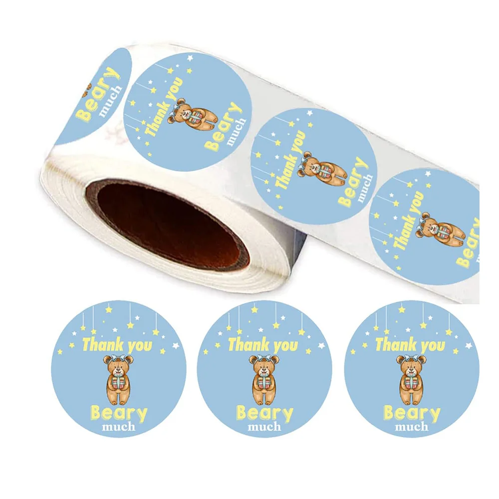 

500pcs Blue Tedd Bear Stickers 2 Inch Thank You Sticker Envelope Seals Scrapbook Gift Card Office Stationery Label Stickers