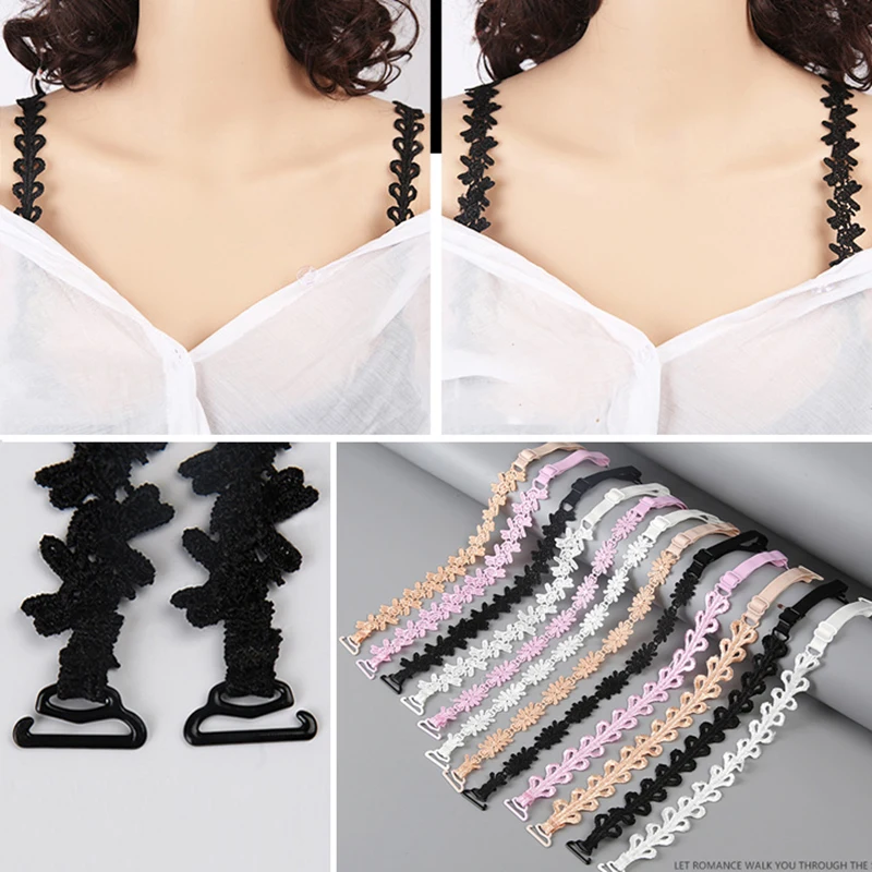 

Women Flower Lace Shoulder Straps Transparent Non-Slip Invisible Butterfly Heart Embroidered Replacement Shoulder Straps