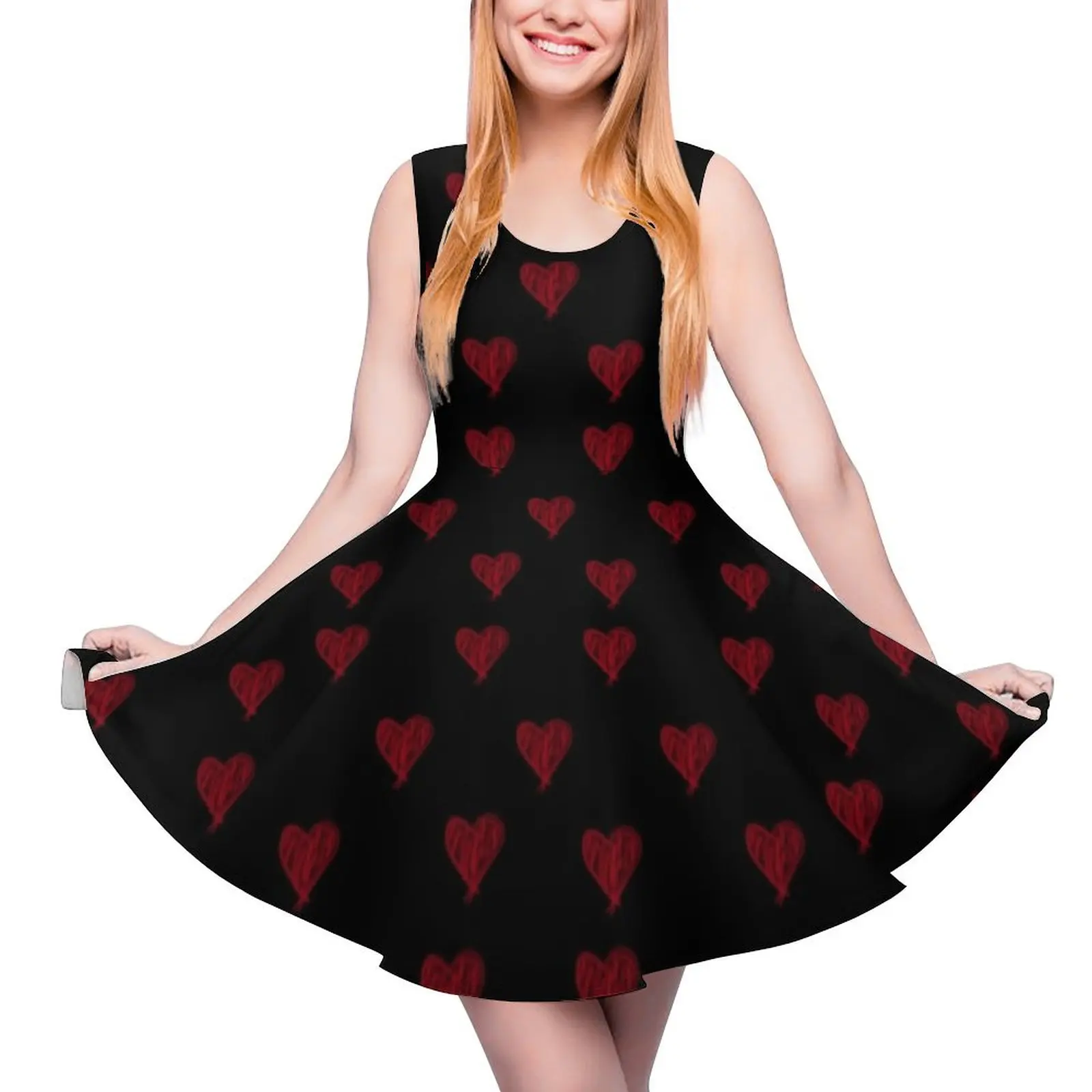 Red and black heart pattern Sleeveless Dress Womens summer long dress summer dresses for women 2024 summer dress woman 2024