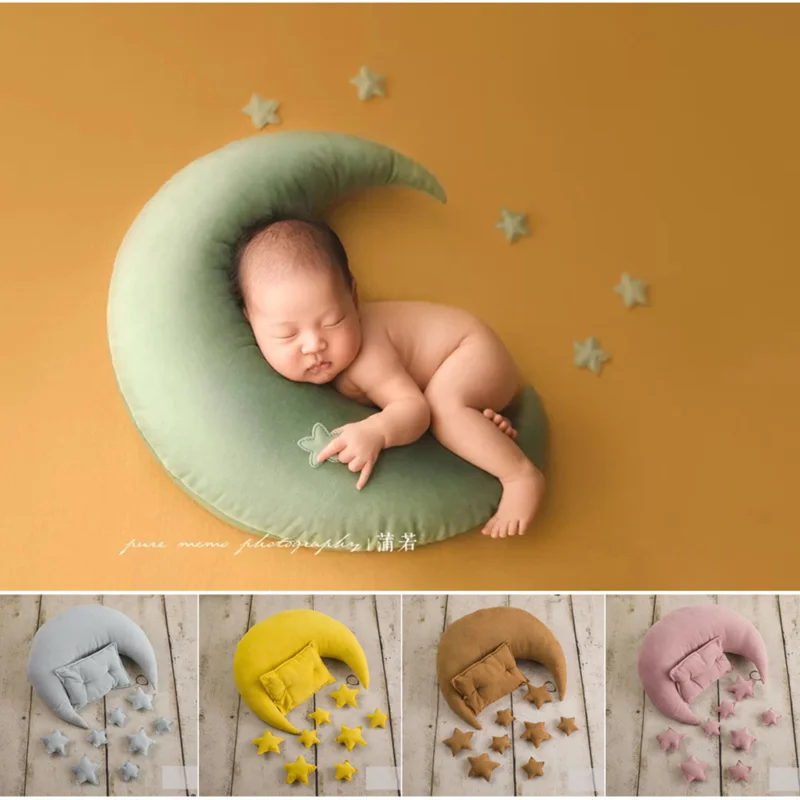 Dvotinst Newborn Baby Photography Props Creative Props Posing Moon Stars Mini Pillow Sets Studio Shoots Accessories Photo Props dvotinst newborn photography props for baby girl lace outfits bodysuit headband pillow fotografia accessories studio photo props