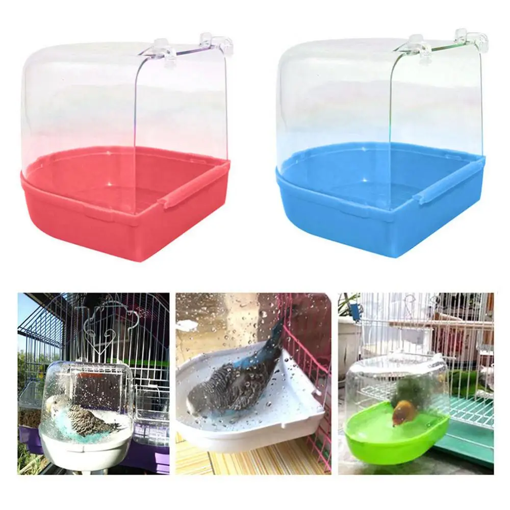 Plastic Hanging Bowl Pet Cage Bird Water Bath Box Bathtub For Parakeet Love Bird Birdbath Accessory