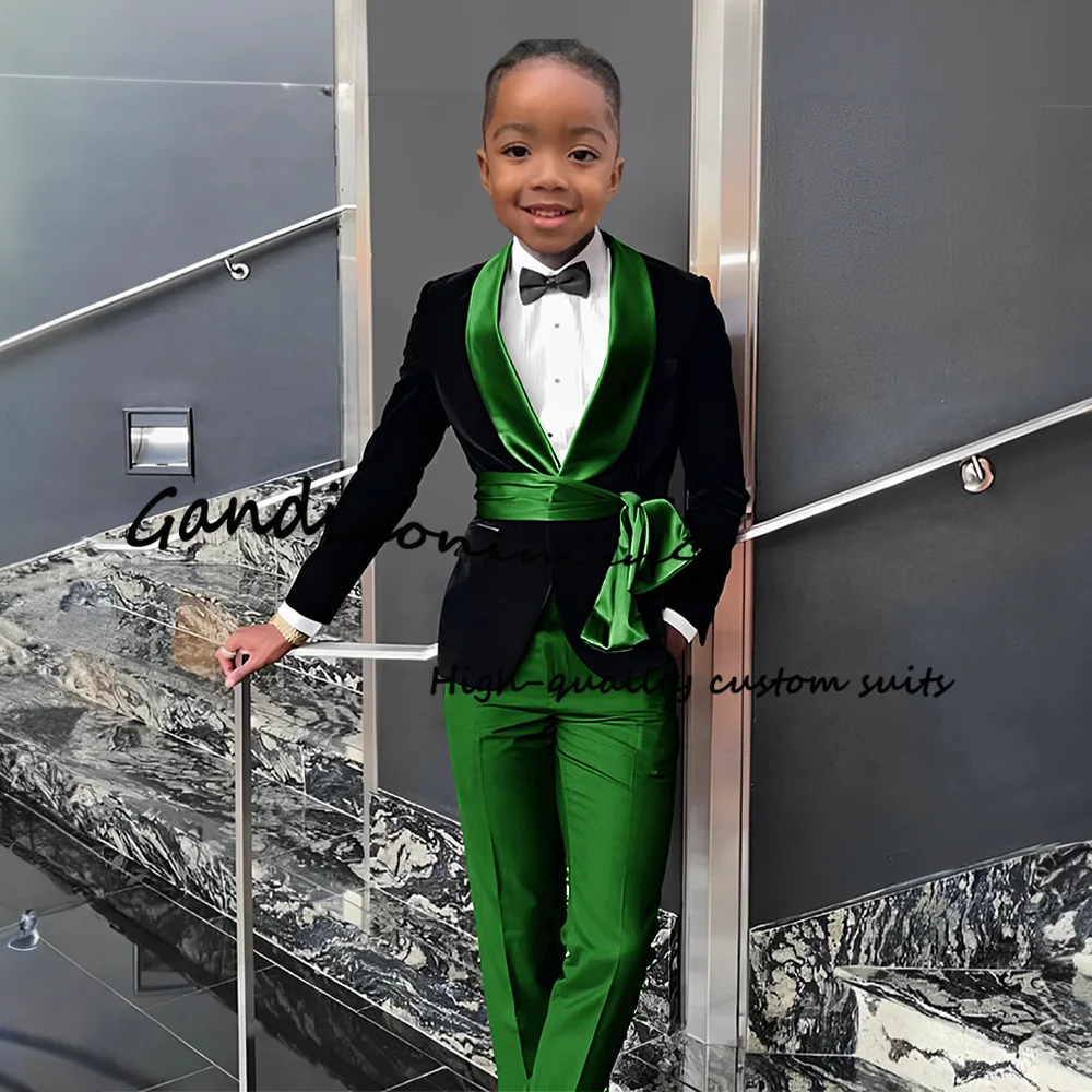 Boys' Velvet Black Blazer & Pants Set 2