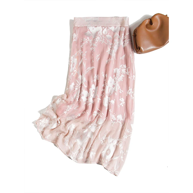 

Hangzhou embroidered silk skirt women's mid-length new loose embroidered silk long skirt