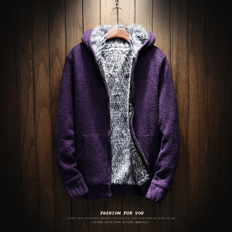 Chaquetas tipo suéter de otoño e invierno para hombre, de punto y terciopelo, abrigo grueso y cálido