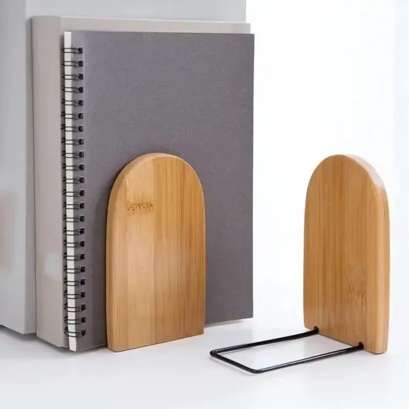 Simple Style Wood Iron Book End Shelf Desktop Bookend Holder Office School Supplies Accessory Stationery Bookends for Magazine