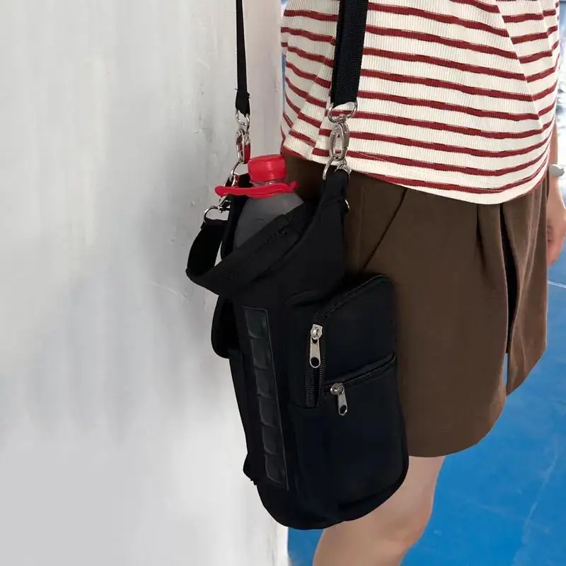Magnetic Water Bottle Holder Gym Water Bottle Carrier Bag W/ Phone Pocket Handle Shoulder Strap 5 Built-in Magnets Water Bottle 4