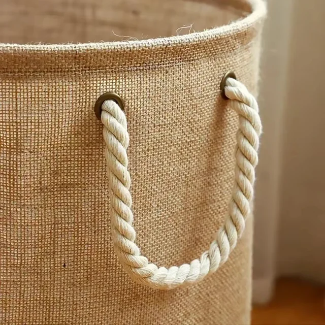 Foldable Cotton Linen Laundry Basket with Handles 5